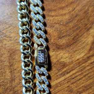 Cuban chain 17 inches. Sterling silver gold plated with CZ stones embedded